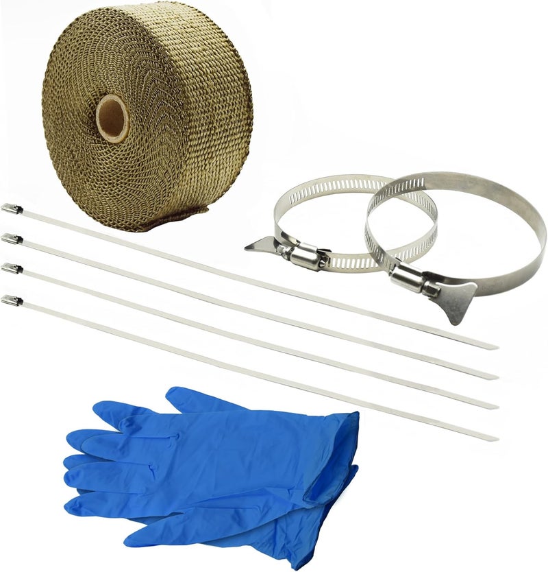 DOBTIM Fireproof Pipe Wrap Insulation 2" Wide X 32' Long, Fiberglass Heat Shield Tape Pipe Webbing for Stove Flue Protector with 2 Clamps,Titanium - Image 3